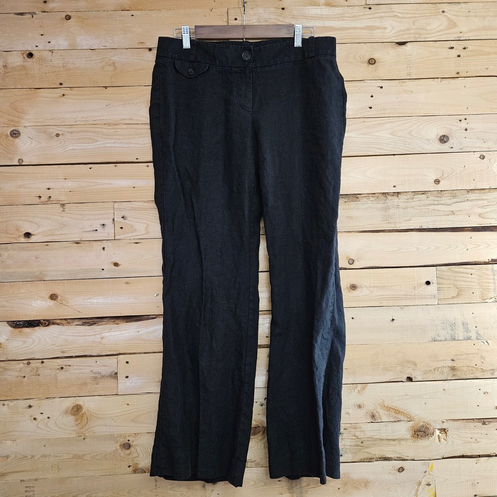 Ann Taylor LOFT Marisa Fit Black Linen Trousers Size 8 Wide Leg